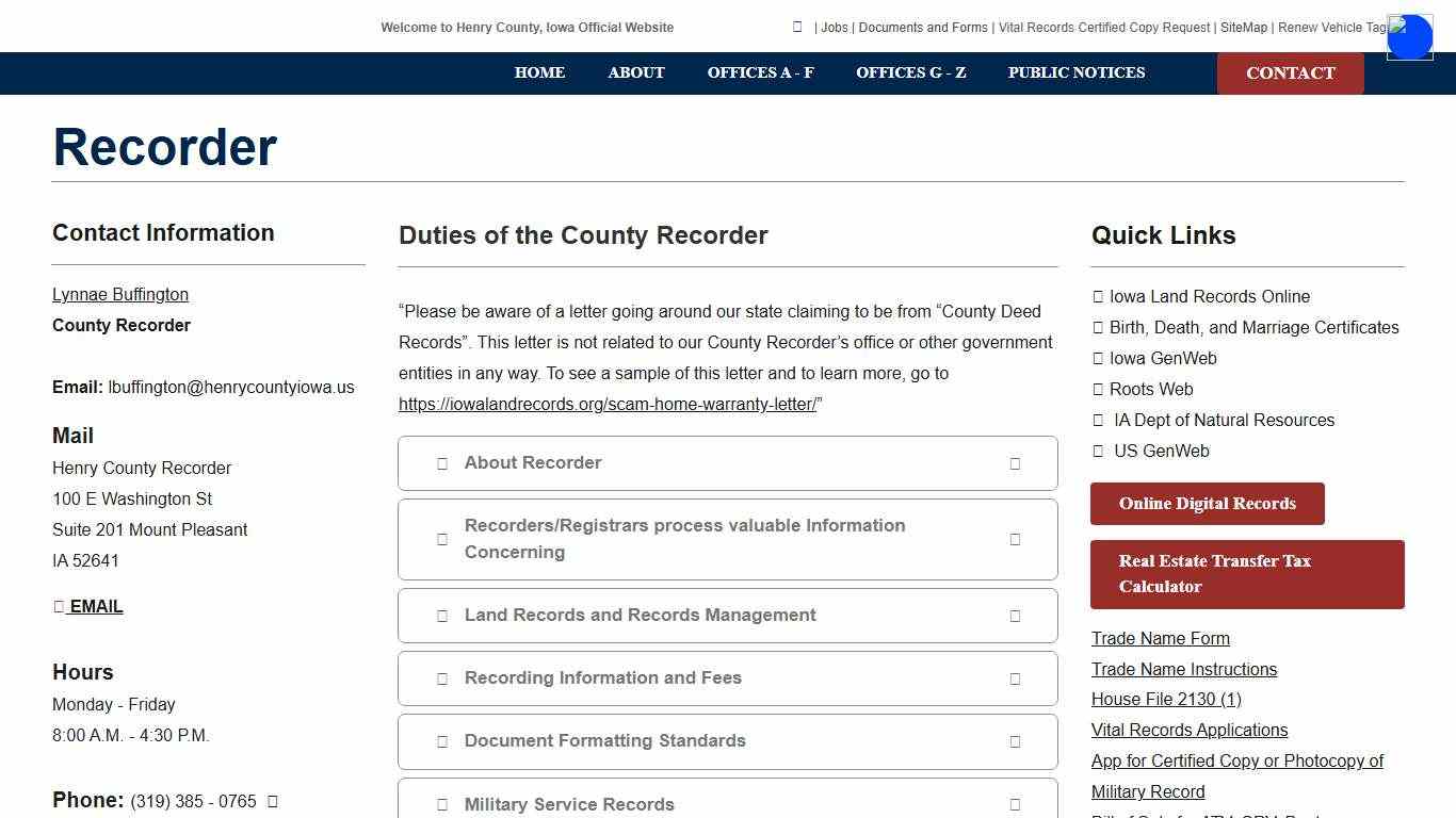 Henry County, Iowa - Recorder